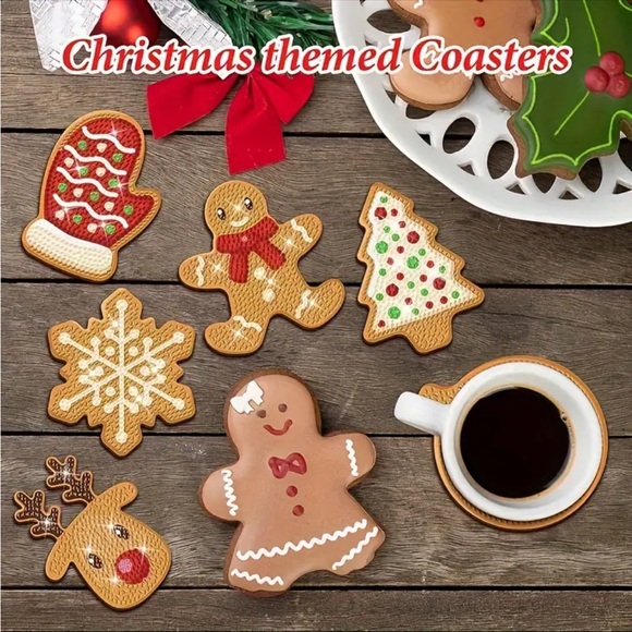 ❤️ 8-Piece Acrylic DIY Christmas Diamond Painting Coaster Kit with Holder NWT - Picture 2 of 4